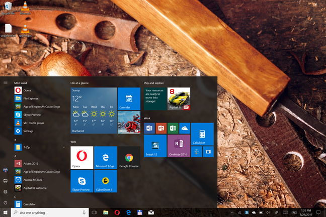 Windows 10、スタート メニュー、タブレット モード、全画面表示