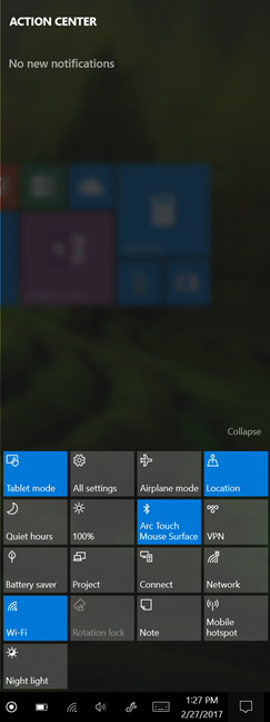 Windows 10、スタート メニュー、タブレット モード、全画面表示