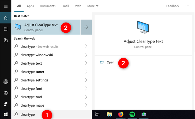 Windows 10 での ClearType 検索