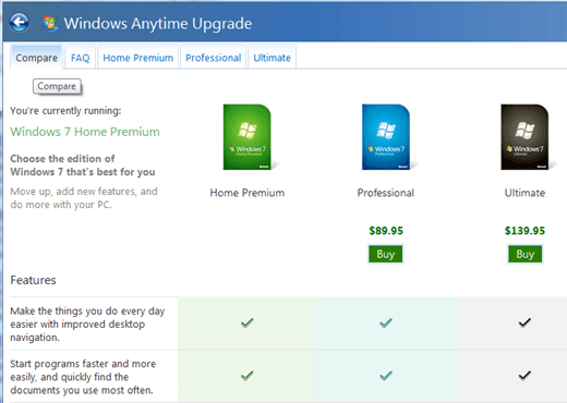 Windows 7 のエディションを比較する