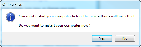 Windows 7 でオフライン ファイルと同期センターを無効にする