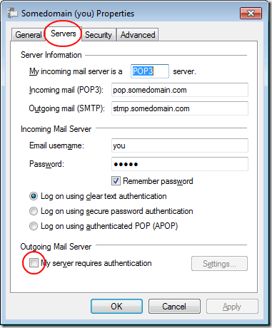 Windows Live メール送信サーバー認証