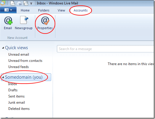 Windows Live メール アカウントのプロパティ