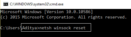 netsh winsock リセット