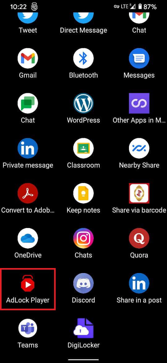 表示されるオプションのリストで、[AdLock Player]をタップします。
