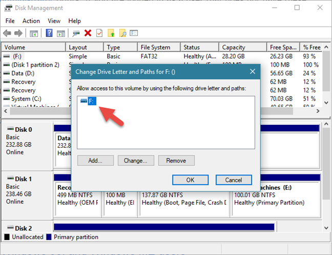 ディスクの管理、Windows、ドライブ文字