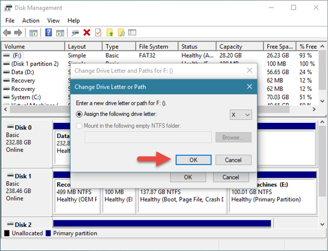 ディスクの管理、Windows、ドライブ文字