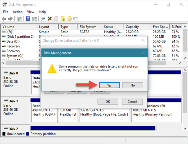 ディスクの管理、Windows、ドライブ文字
