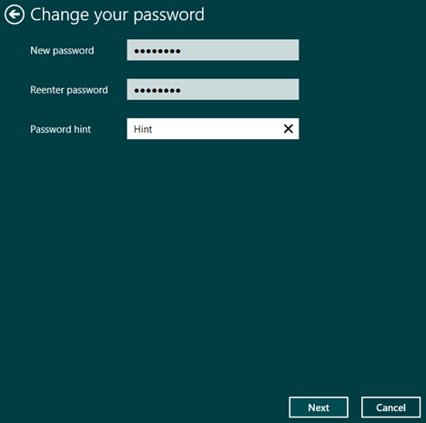 Windows 8.1、PC 設定、ユーザー、アカウント、ローカル、パスワード、変更