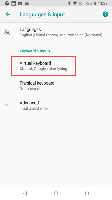 Android 8 Oreoで仮想キーボードをタップします
