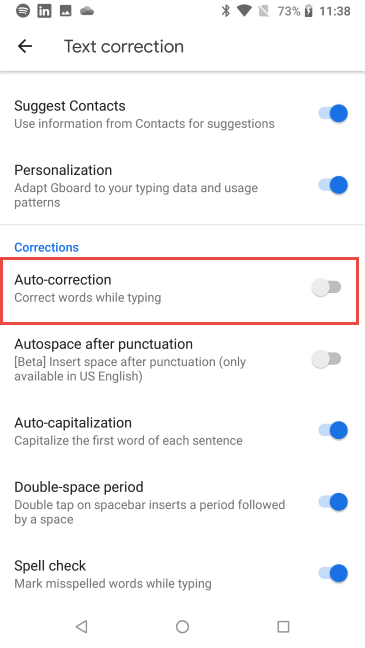 Gboard: 自動修正を無効にする