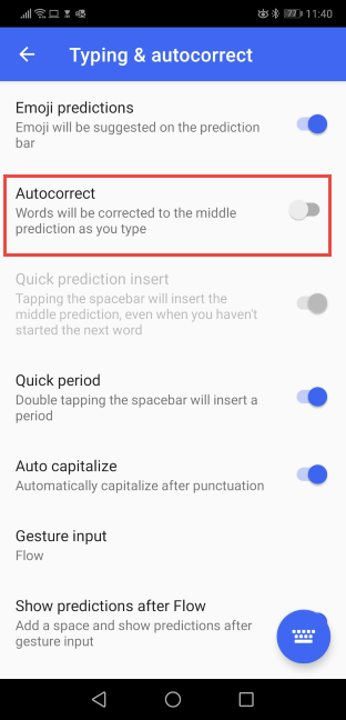 SwiftKey キーボード - オートコレクトを無効にする