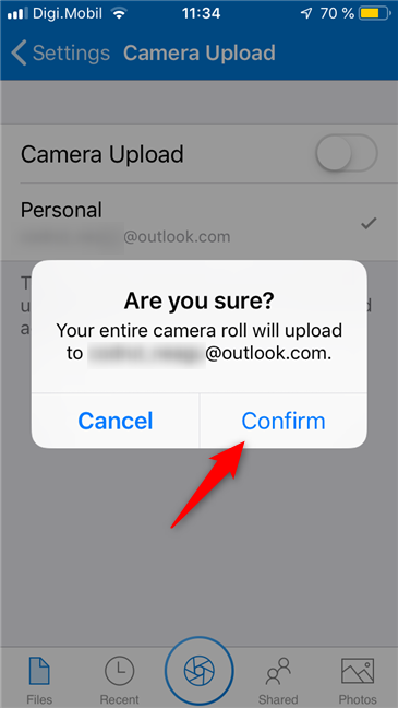 カメラ ロールの OneDrive へのバックアップを確認する