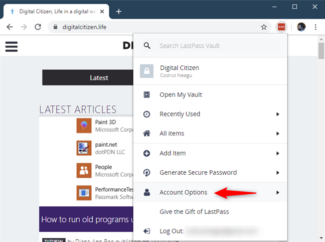 LastPass アカウント オプション