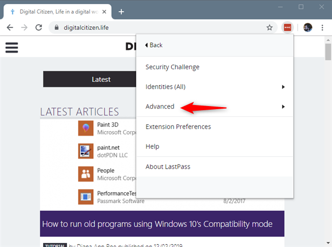 LastPass アカウント オプションの詳細エントリ