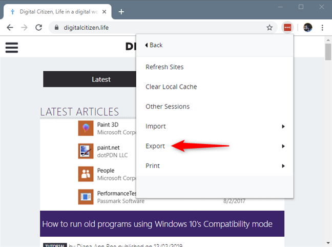 LastPass の[パスワードのエクスポート]オプション