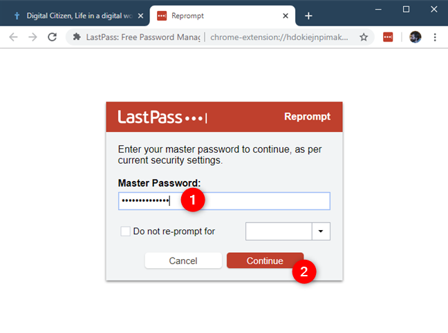 LastPass パスワードを再入力して身元を確認する