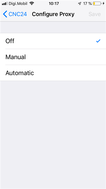 iPhone でプロキシを設定するために利用できるオプション
