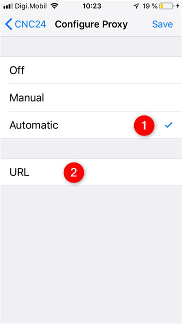 iOS でプロキシ サーバーを使用するための自動構成