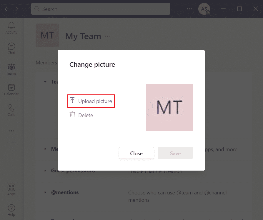 [Microsoft Teams で画像をアップロード]をクリックします