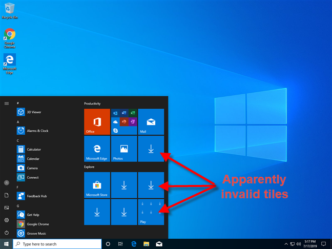 Windows 10 アプリが[スタート]メニューに表示されない