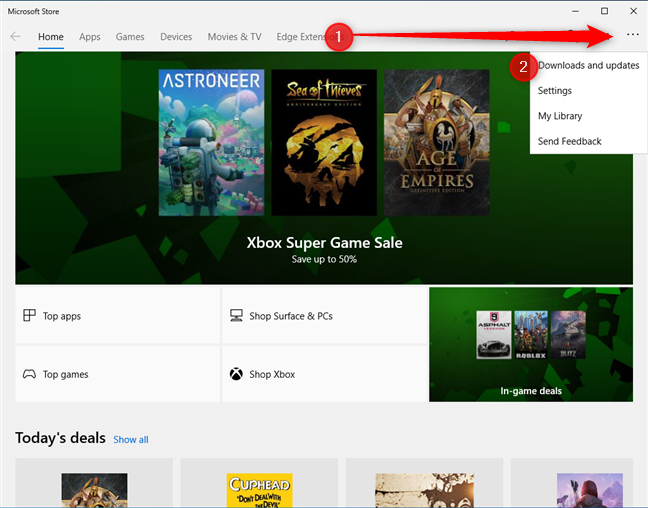 Microsoft Store のダウンロードと更新プログラムにアクセスする