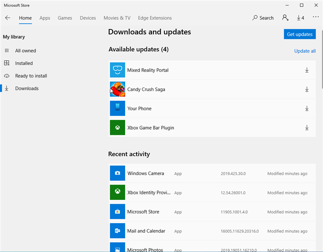Windows 10 アプリの利用可能な更新プログラム