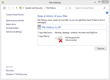 Windows 8 のファイル履歴