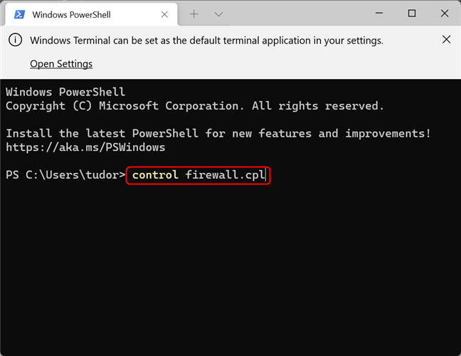 Windows Defender ファイアウォールは、コマンド ライン インターフェイスを使用して開くことができます