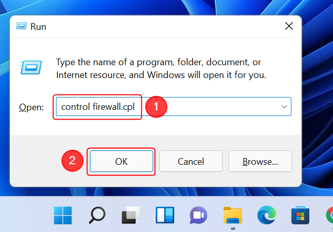 [ファイル名を指定して実行]ウィンドウから Windows Defender ファイアウォールを開きます。