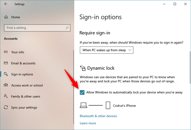 離れているときに Windows がデバイスを自動的にロックするようにする