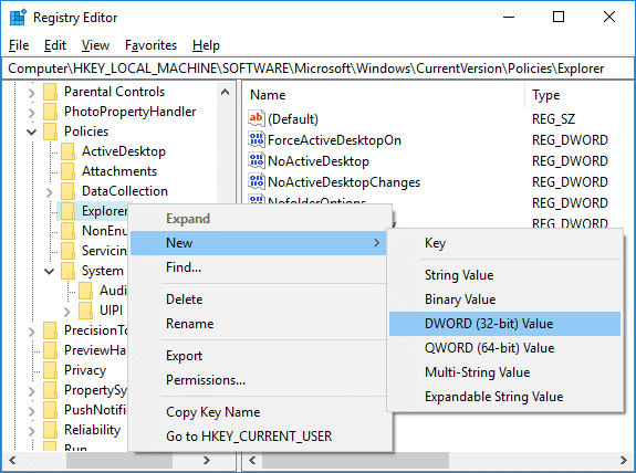 エクスプローラーのレジストリ キーに新しい DWORD を NoStrCmpLogical として作成します。
