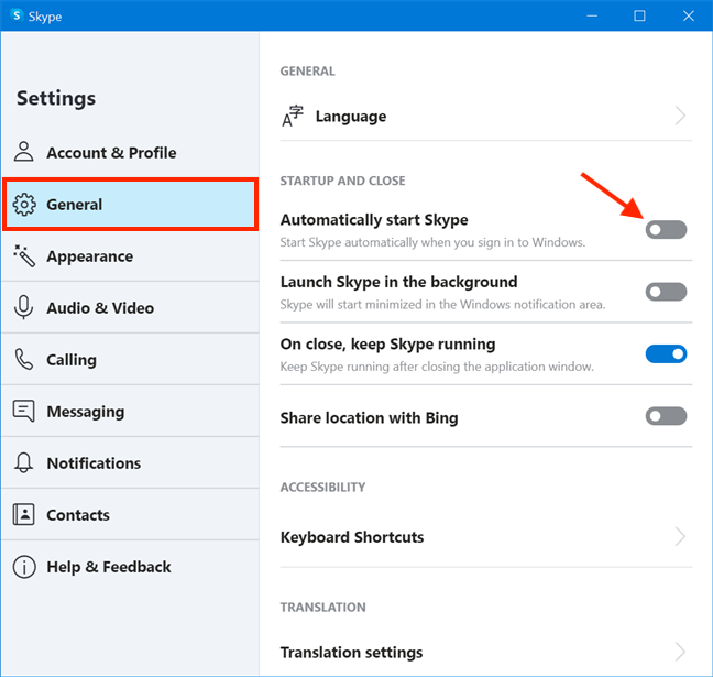 デスクトップ アプリの起動時に Skype を無効にする
