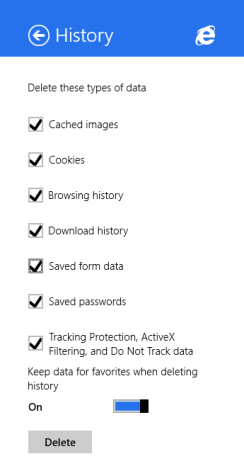 Internet Explorer, Windows 8.1, アプリ, 削除, 閲覧履歴, データ