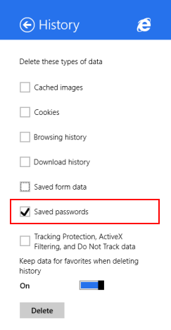 Internet Explorer, Windows 8.1, アプリ, 削除, 閲覧履歴, データ