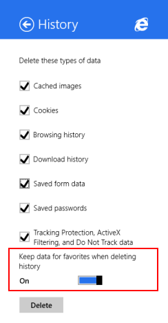 Internet Explorer, Windows 8.1, アプリ, 削除, 閲覧履歴, データ