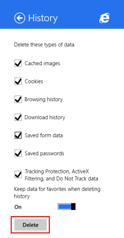 Internet Explorer, Windows 8.1, アプリ, 削除, 閲覧履歴, データ