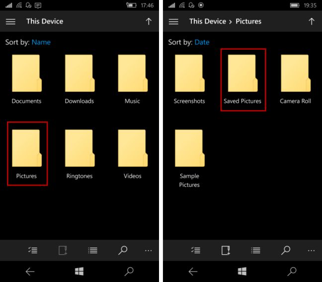Windows 10 Mobile、Bluetooth、受信、ファイル、検索