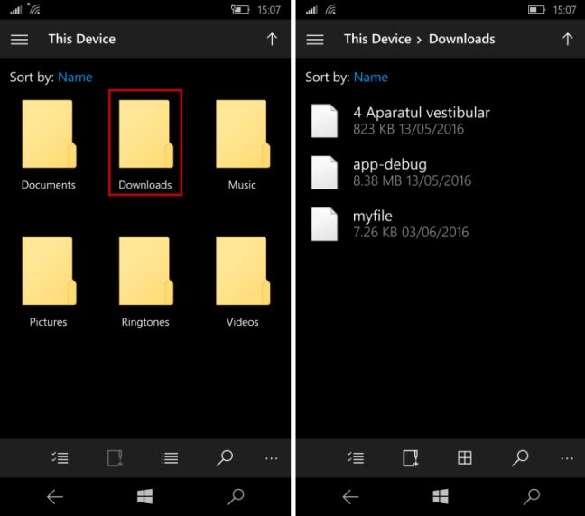 Windows 10 Mobile、Bluetooth、受信、ファイル、検索