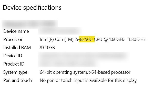 [デバイスの仕様]の下で、プロセッサの世代 | を参照してください。 ラップトップの Intel プロセッサの世代を確認する方法