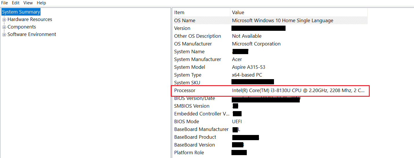 システム情報を開き、プロセッサ情報を表示します。 ラップトップの Intel プロセッサの世代を確認する方法