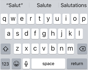 iPhone 上の iOS によって表示される単語予測