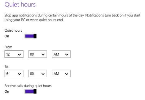 Windows 8.1、静かな時間、時間、通知、通話、シャットダウン