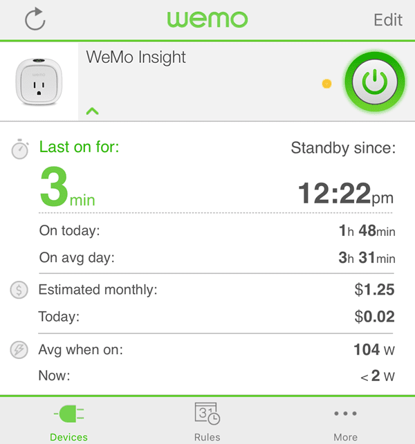 Wemo インサイト統計
