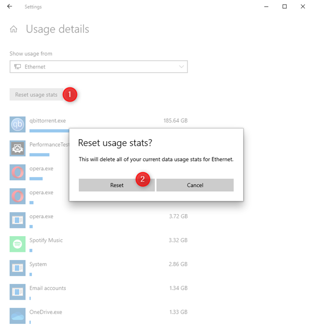 Windows 10 でデータ使用統計をリセットする