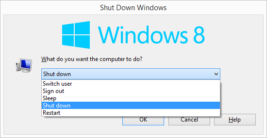 Windows 8.1 の[Windows のシャットダウン]メニュー