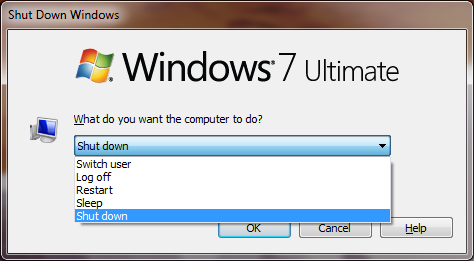 Windows 7 の[Windows を閉じる]メニュー