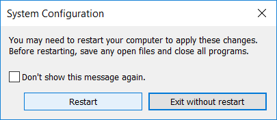 Windows 10 を再起動するように求められます。[再起動]をクリックして変更を保存します。