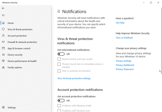 Windows セキュリティ通知が無効になっています