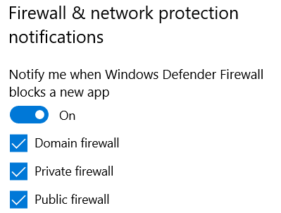 Windows セキュリティ - ファイアウォールとネットワーク保護の通知